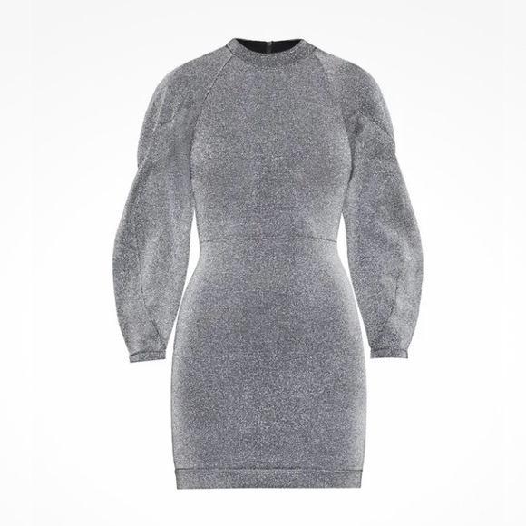 BCBGMaxAzria Metallic Gray bubble Stretch Bodycon Dress Large - Picture 2 of 7